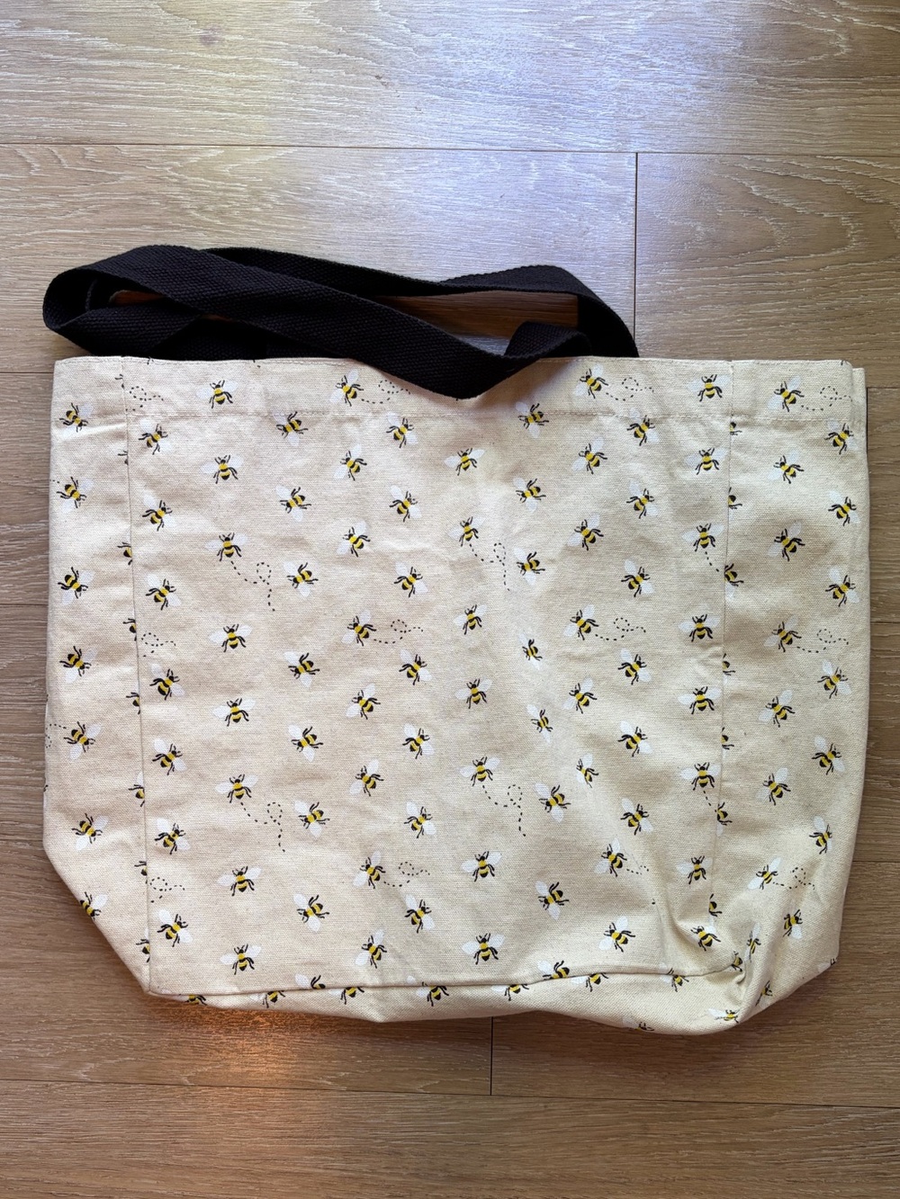 Bee Print Canvas Tote Bag with Black Straps